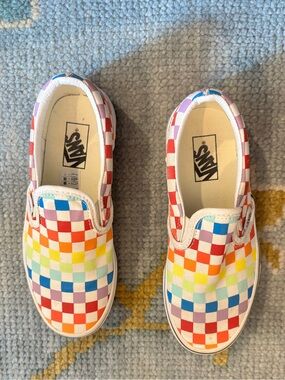 Vans Kids Checkerboard Slip-On Sneakers — Multi Rainbow